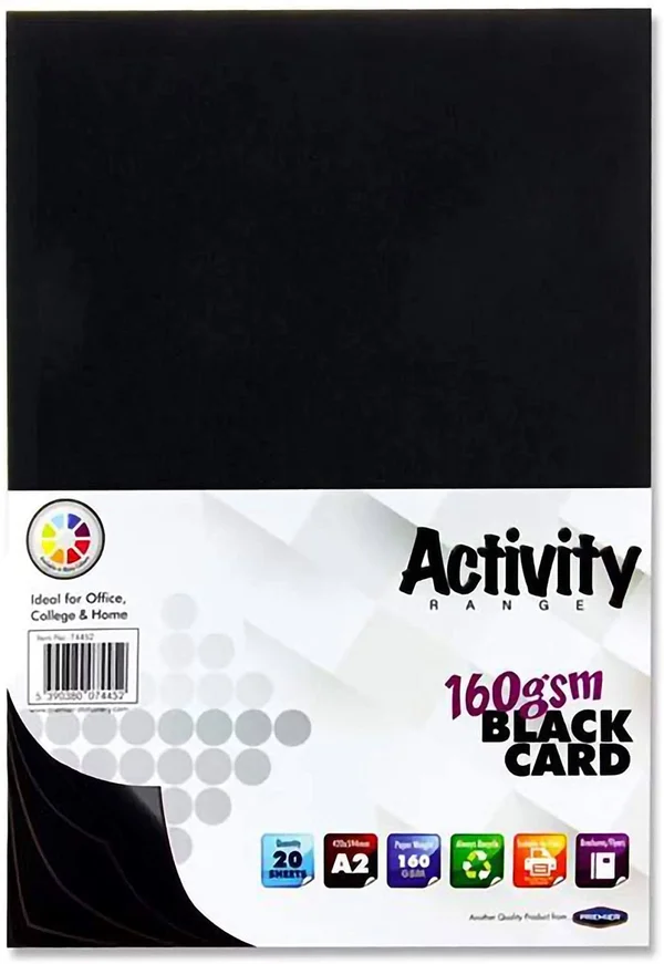 Premier Stationery S7174452 A2 160 GSM Activity Card - Black (Pack of 20 Sheets)