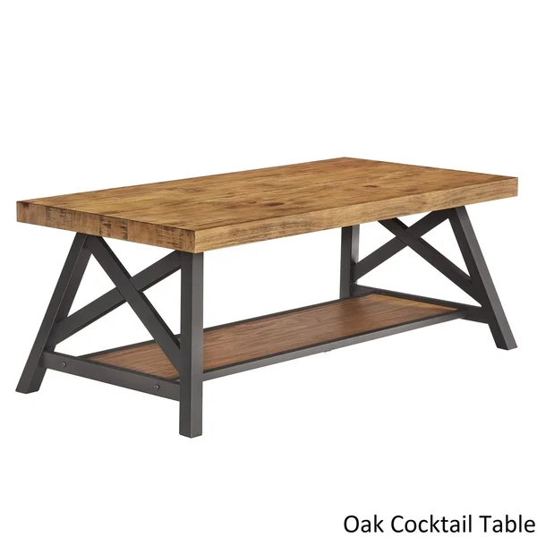 Bryson Rustic X-Base Accent Tables by Inspire Q Classic Brown Cocktail Table, End Table, and Sofa Table Wood Finish 782359615240