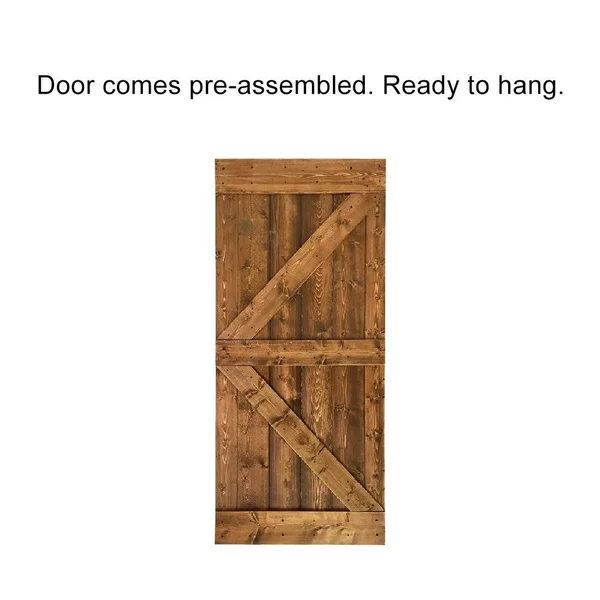 CALHOME K Series 36 in. x 84 in. Pre Assembled Ocean Blue Stained Solid Pine Wood Interior Sliding Barn Door Slab, DOOR-ASM-K36