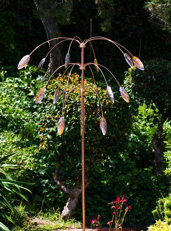 Stanwood Wind Sculpture Kinetic Copper Triple Spinner Falling Foliage