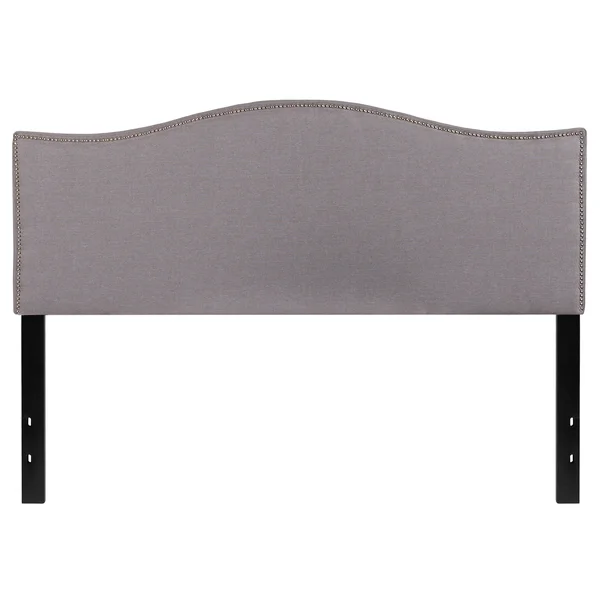 Lexington Upholstered Queen Size Headboard, Accent Nail Trim, Light Gray Fabric