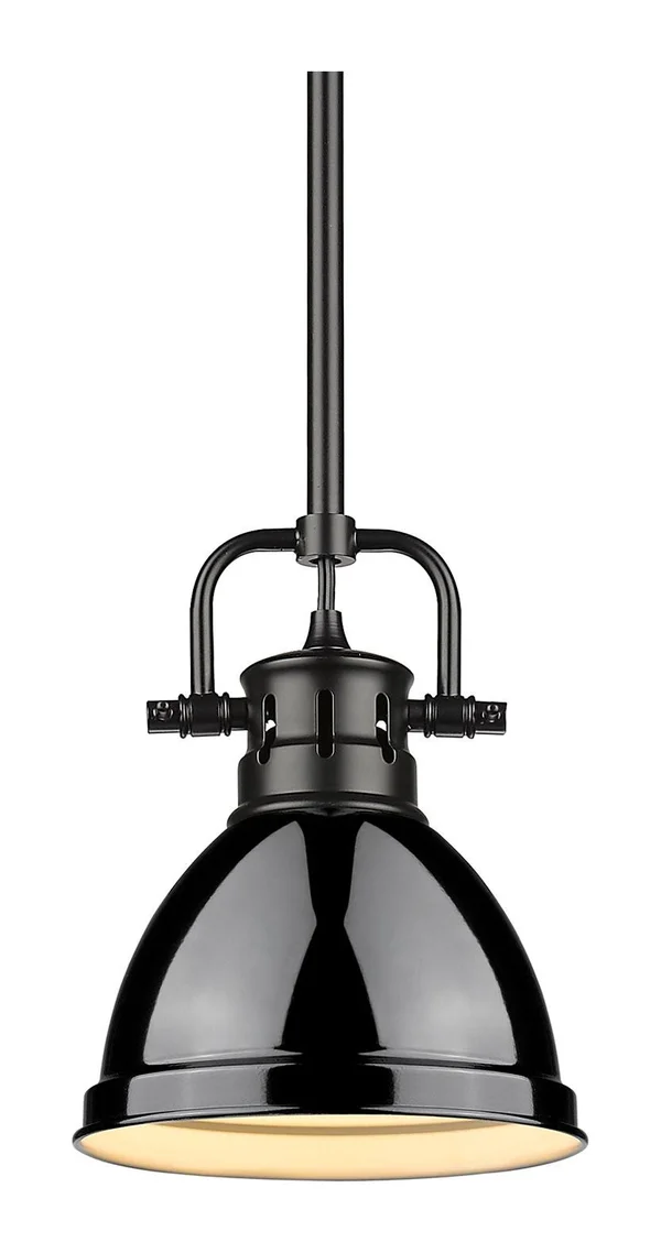 Golden Lighting 3604-M1L BLK-BK Duncan Mini Pendant Light with Rod & Black Shade Black