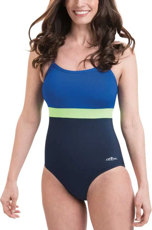 Dolfin Women's Aquashape X-Back One Piece Navy, Blue, Lime 18
