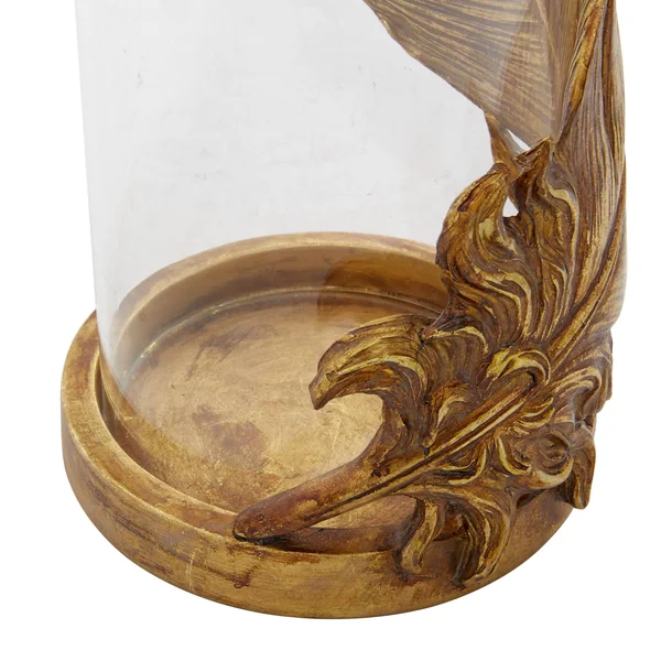 Large Metallic Gold Feather Candle Holder with Hurricane Glass