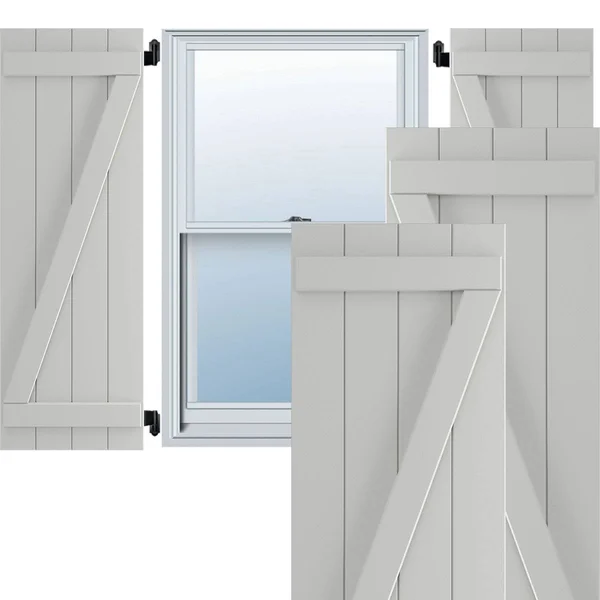 Ekena Millwork 21-1/2x22 x 57x22 True Fit PVC Four Board Joined Board and Batten Shutters w/Z-Bar - Hailstorm Gray (Per Pair)