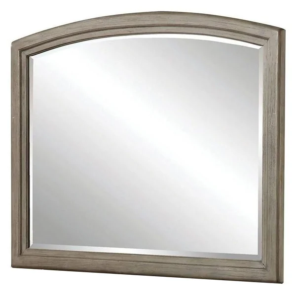 Benjara 46 inch Transitional Style Curved Wooden Frame Mirror, Gray