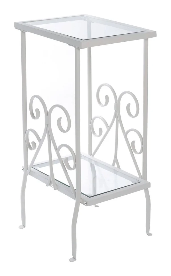 Monarch Accent Table - 30x22H - White Metal with Tempered Glass