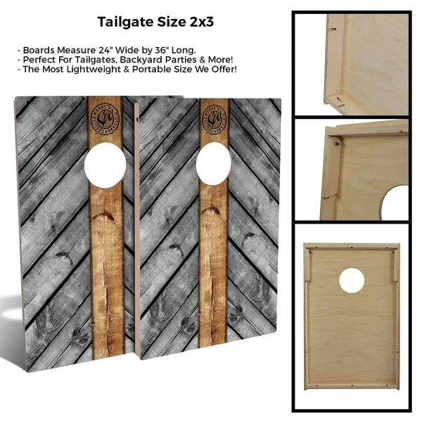 Skip&s Garage Grey Wood Lines Solid Wood Cornhole Board Set, Size: Premium 2x4 (24 x 48), Multicolor