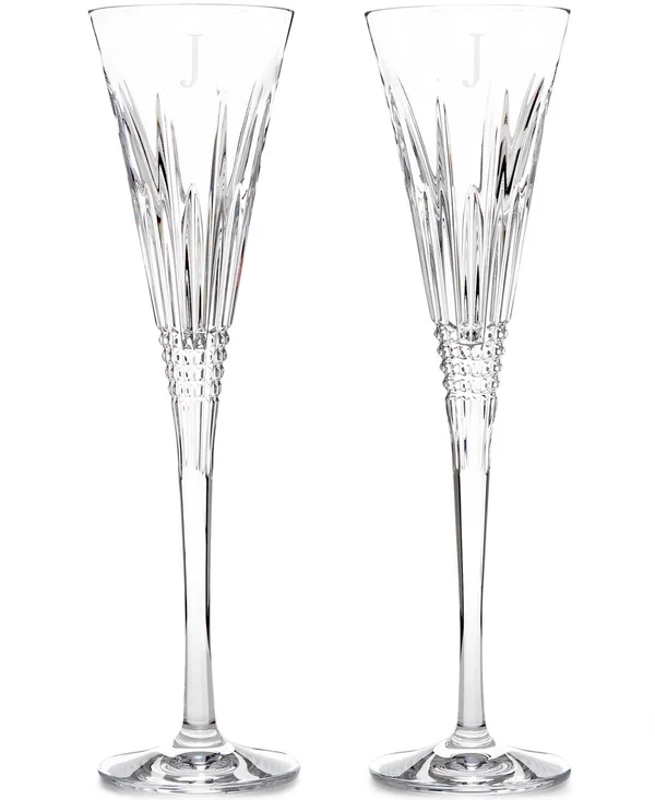 Waterford Lismore Diamond Monogram Block Toasting Flute - Set of 2 - V