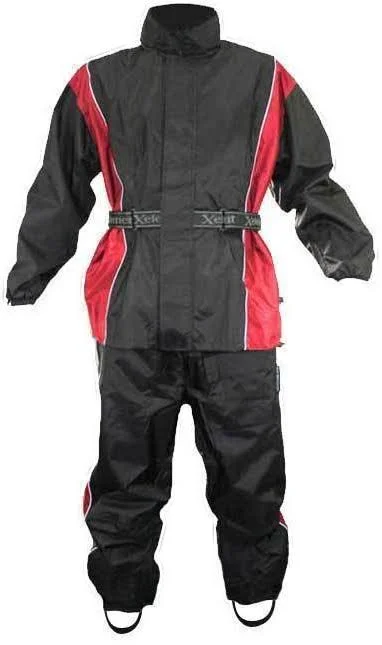 Xelement RN4766 Men's Black/Red 2-Piece Motorcycle Rainsuit with Boot Strap - Black, Large