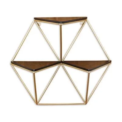 Edmont 3 Piece Hexagon Accent Shelve Industrial Lodge Home Finish: Gold/Brown