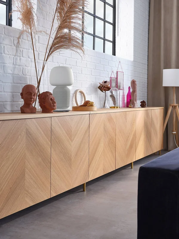IKEA - BESTÅ Storage Combination with Doors, White/Hedeviken/謘arp Oak Veneer, 47 1/4x16 1/2x29 1/8 59417365
