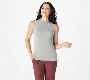 Joan Rivers Wardrobe Builders Mock Turtleneck Tank, Size Medium, Heathered Grey