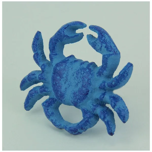 Set of 12 Distressed Finish Coastal Blue Cast Iron Crab Drawer Pulls