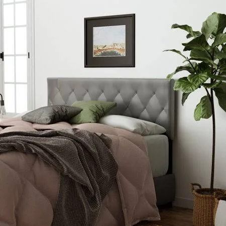 Rest Haven Contemporary Tufted Faux Leather Headboard - Queen, Gray