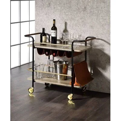Kitchen Cart - Natural, Gold & Black Finish House of Hampton