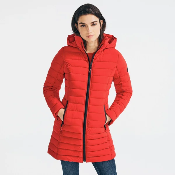 Nautica Lightweight Quilted Stretch Hooded Coat XSmall, Tomales Red