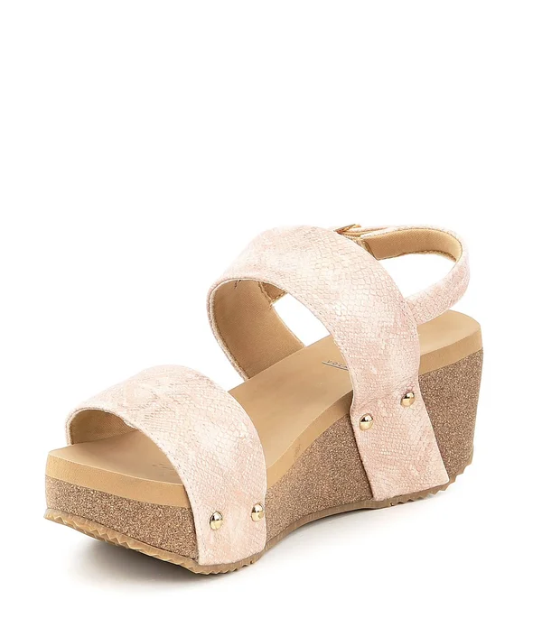 Volatile Summer Love Womens Faux Leather Snake Embossed Wedge Sandals, White