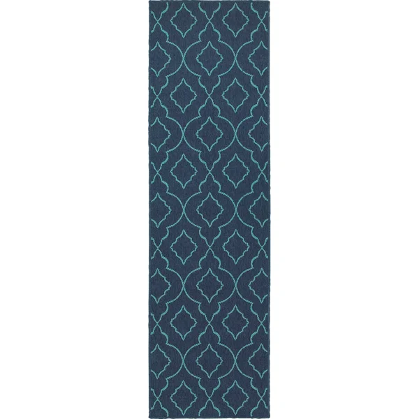 Style Haven Scalloped Lattice Navy/ Blue Indoor Outdoor Rug (2&3 x 7&6)