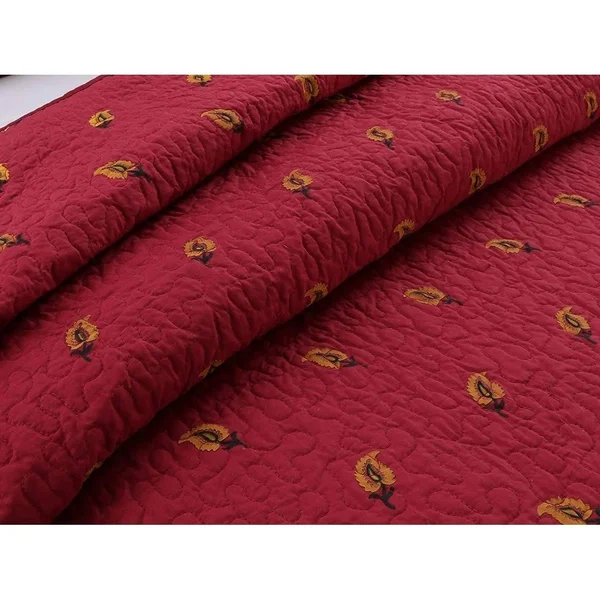 Cozy Line Home Fashion Classic Cotton 3 Piece Reversible Quilt Set - Size: King, Red