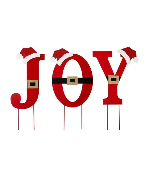 Glitzhome Metal Joy Yard Stake or Standing Decor or Wall Decor, Set of 3 - Red