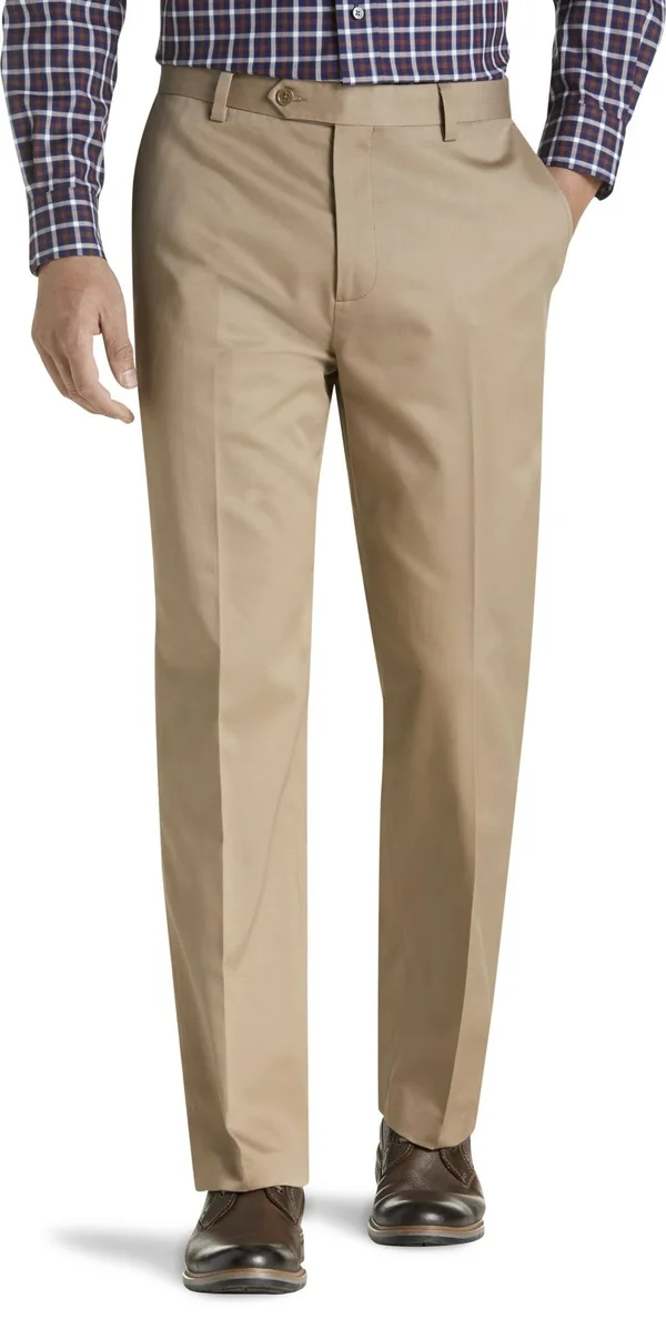 JoS. A. Bank Men's Traveler Collection Original Fit Twill Flat Front Casual Pant - British Tan, 32x30