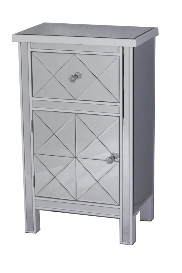 Antique White Wood Beveled Glass Accent Cabinet with A Drawer and A Door