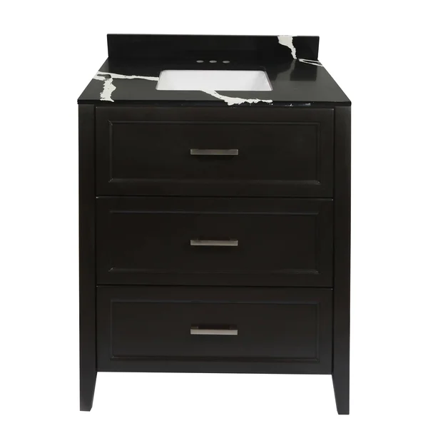Capri Bath Vanity with Cultured Marble or Quartz Stone Top (Color: White - Vanity Top: Quartz Galaxy Black, Size: 31x22)