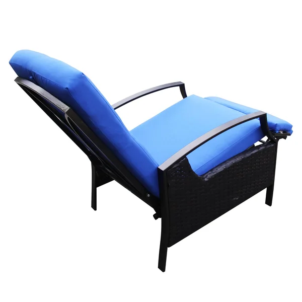 Outsunny Outdoor Rattan Recliner Chair with Cushion - Dark Brown - Blue