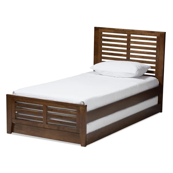 Sedona Modern Classic Mission Style Walnut Finished Wood Platform Bed with Trundle Brown Twin - Baxton Studio