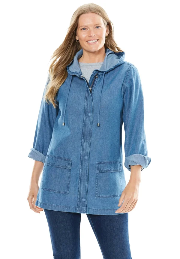 Plus Size Women's Lightweight Hooded Jacket by Woman Within in Medium Stonewash (Size 30/32)