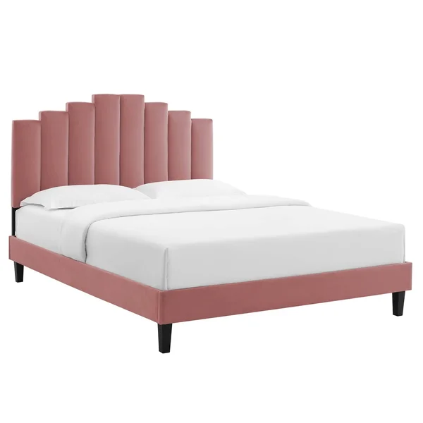Modway Elise King Performance Velvet Platform Bed MOD-6878, Dusty Rose