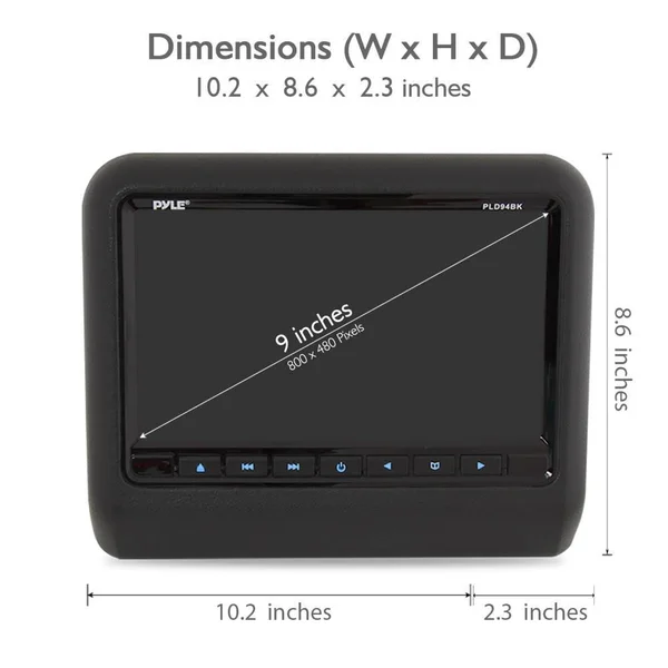 Pyle Pld94bk Universal Car Headrest Mount Monitor - 9x22 Vehicle DVD Player
