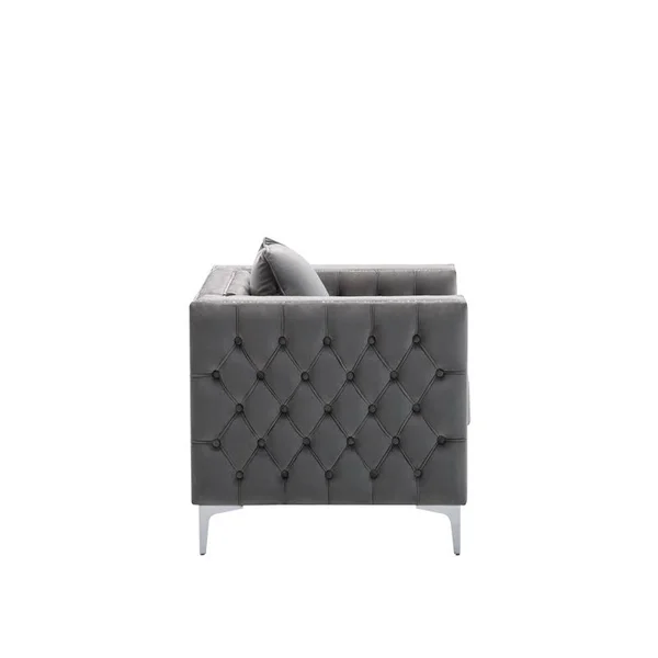 Bowery Hill Contemporary Velvet Button Tufted Accent Chair in Gray