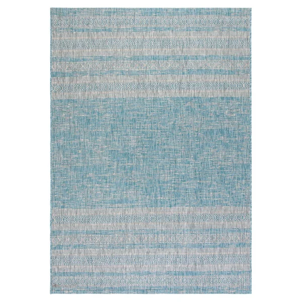 Safavieh Courtyard Evon Indoor/ Outdoor Rug - 5&3x22 x 7&7x22 - Aqua/Grey