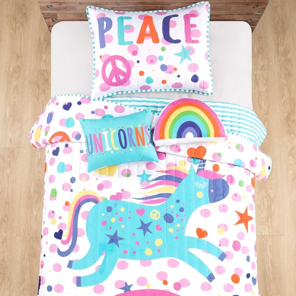 Lush Decor Unicorn Rainbow 4 Piece Quilt Set - Twin, White