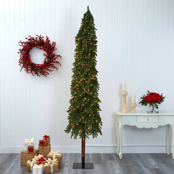 Nearly Natural 9ft. Grand Alpine Artificial Christmas Tree with 600 Clear Lights and 1183 Bendable Branches on Natural Trunk - Gr