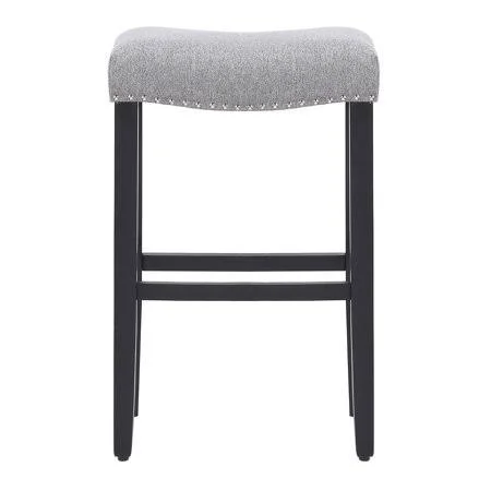 Westintrends 29 inch inch Upholstered Linen Counter Bar Stool with Nailhead TRIM, Black/Gray, Size: One Size