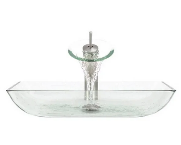 Aurora Sinks G10-Sky Glass Vessel Brushed Nickel Bathroom Ensemble with Pop Up Drain per ea