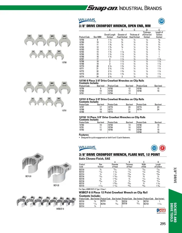 Williams 10790 8 Piece 3/8 Drive Crowfoot Wrench Set 9 to 16mm