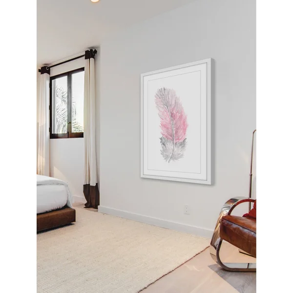 Pink Feather Framed Painting Print - Size: 18 inch x 12 inch