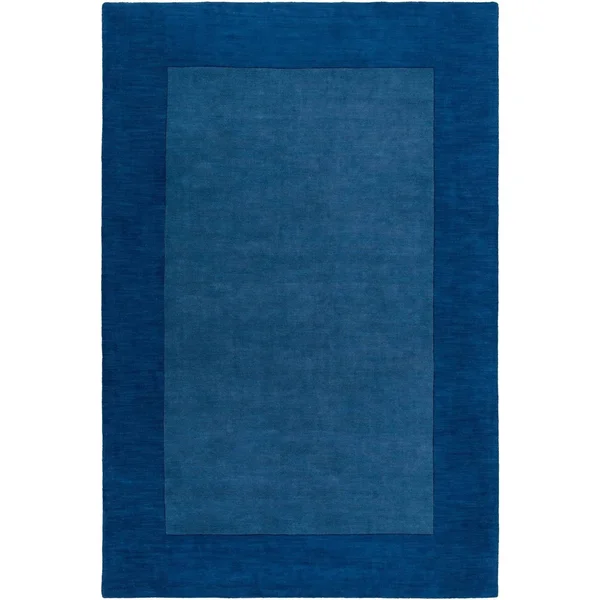 Hand-Crafted Blue Tone-on-Tone Bordered Wool Area Rug - 6& x 9&