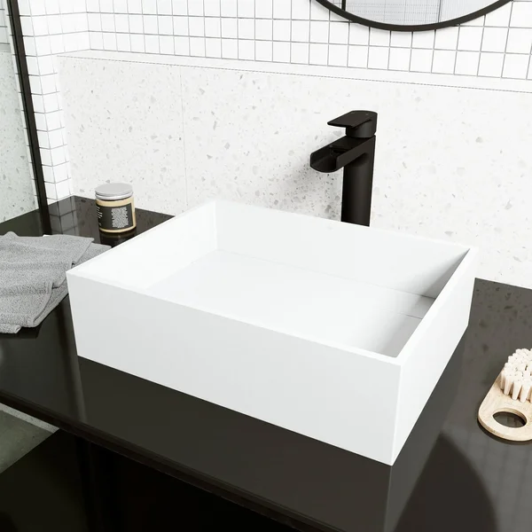 Vigo VG04023 Matte White Stone Rectangular Vessel Bathroom Sink