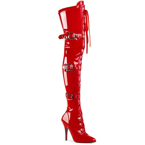 Pleaser SEDUCE-3028 Thigh High Boots - Red 6