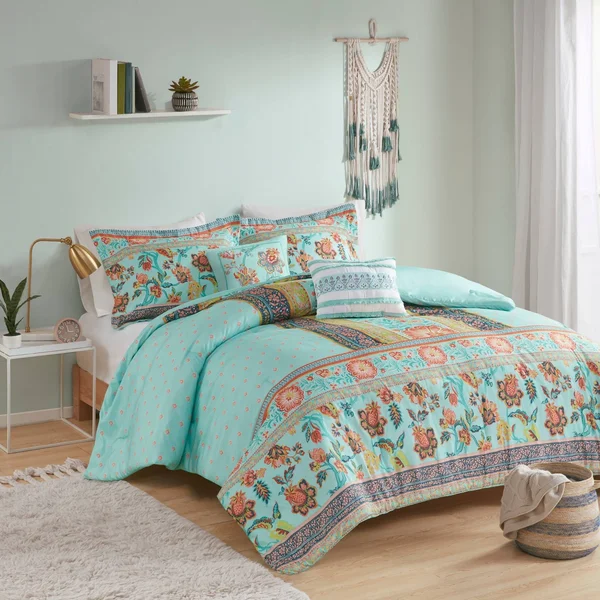 Intelligent Design Eliza 4-Piece Aqua Twin/Twin XL Boho Printed Comforter Set - Blue