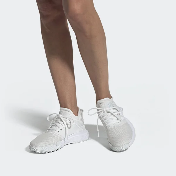 Adidas Women's Game Court Sneakers (White/White/Blue) - Size 9.5 M - Style #82947