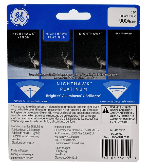 GE Lighting 9004NHP/BP2 Nighthawk Platinum Halogen Replacement Bulb - 2-Pack