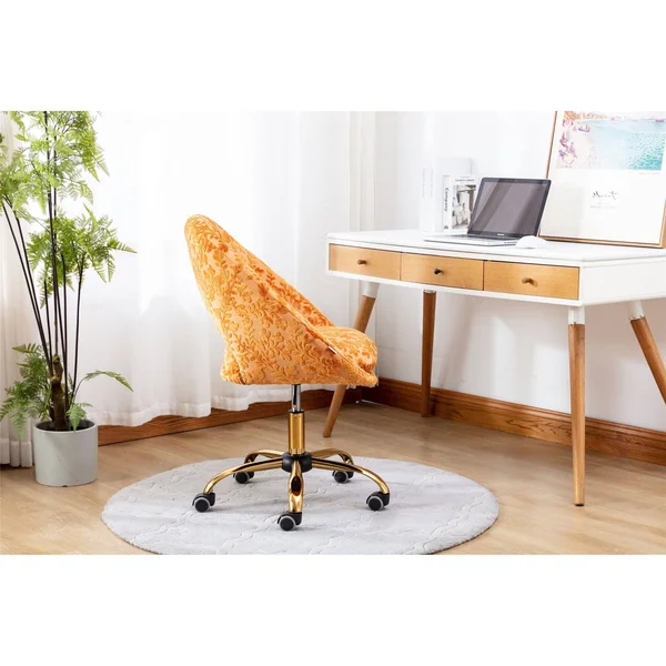 Velvet Swivel Upholstered Adjustable Height Home Office Chair - Black