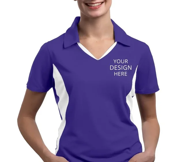 Custom Embroidered Sport - Tek Women's Polo Shirts - Ladies Side Blocked Micropique Sport-wick? Coaches Polo, Size: S, Purple
