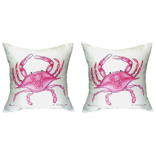 Pair of Betsy Drake Pink Crab No Cord Pillows 18 inch x 18 inch